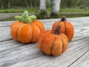 Needle felted pumpkins.