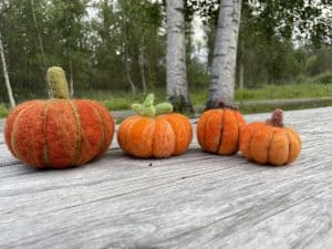 Needle felted pumpkins.